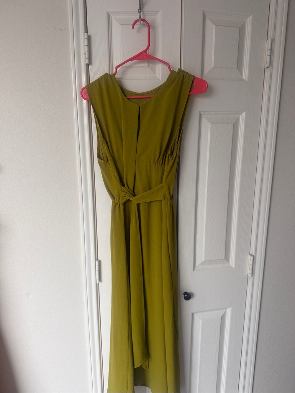 Sleeveless Olive Green Belted Maxi Dress